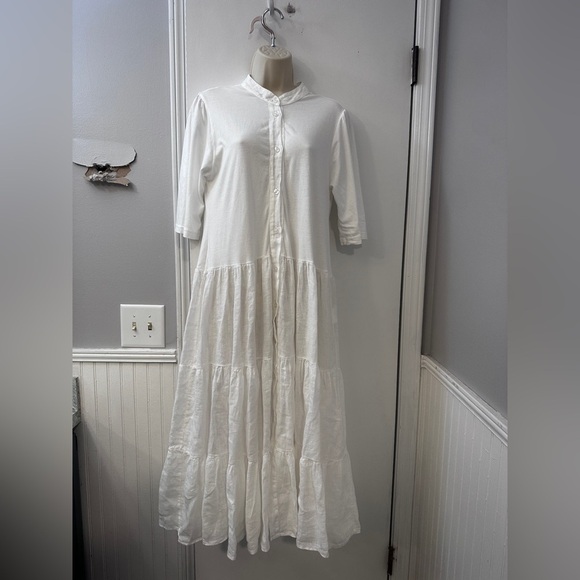 Etici Women’s White Linen Maxi Dress Cottagecore Button Front Made in Italy M/L - Picture 9 of 15